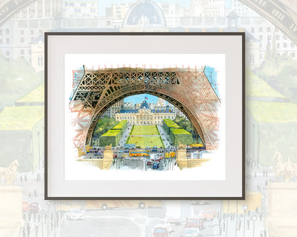 Tour Eiffel - École Militaire  - Acuarela