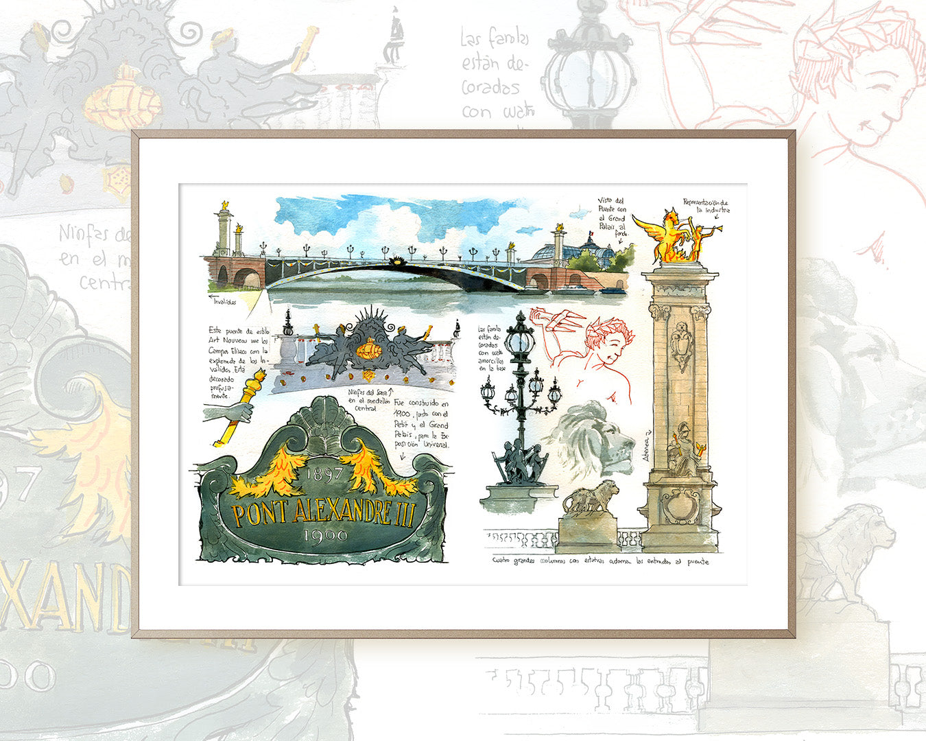 ALEXANDER III BRIDGE - Watercolor