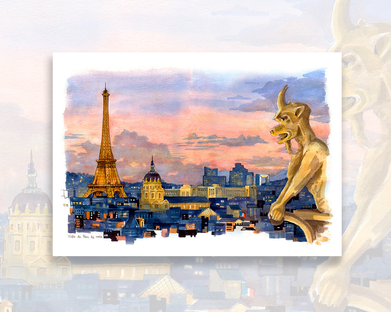 París de noche - Acuarela