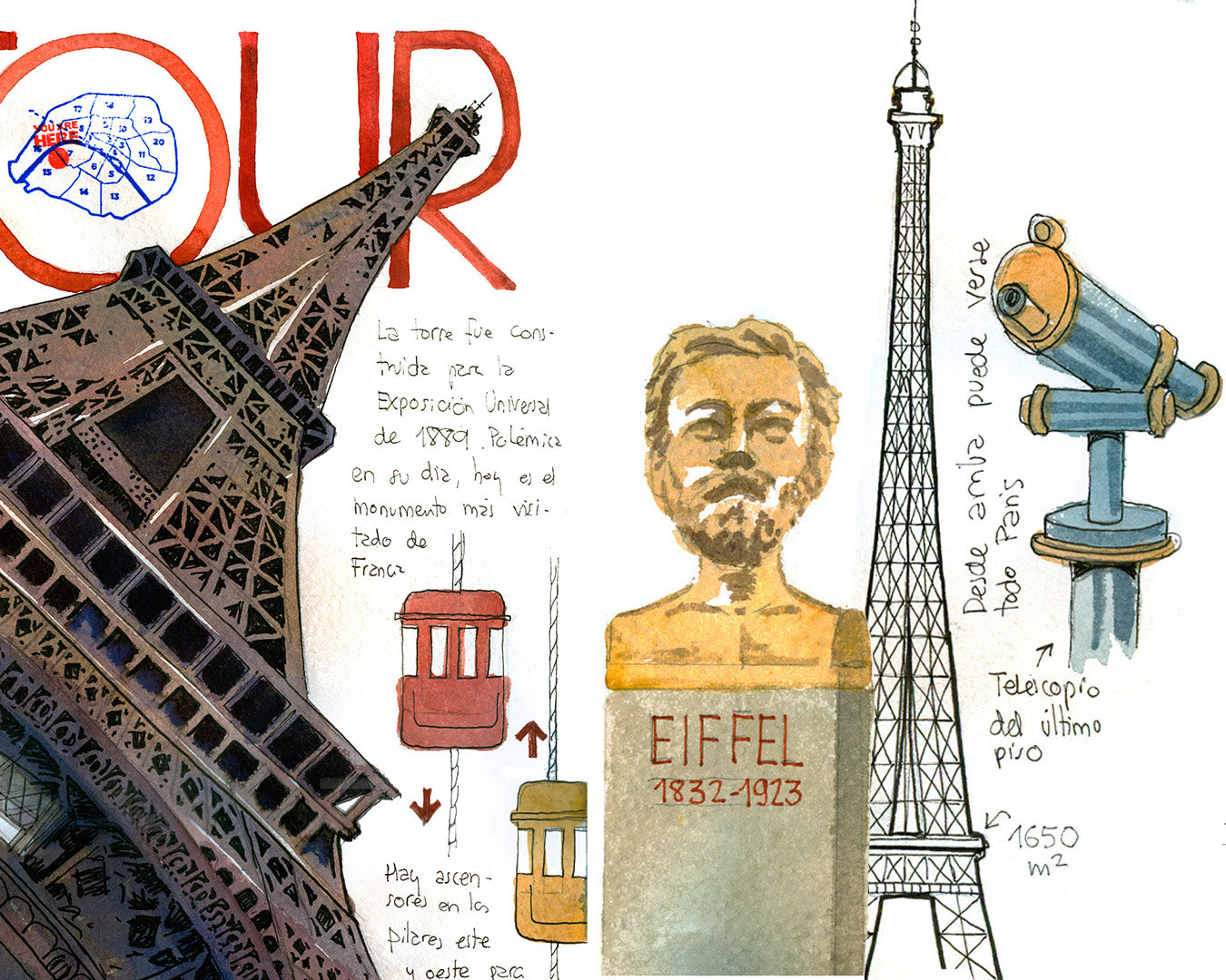 Tour Eiffel (détails) - Acuarela