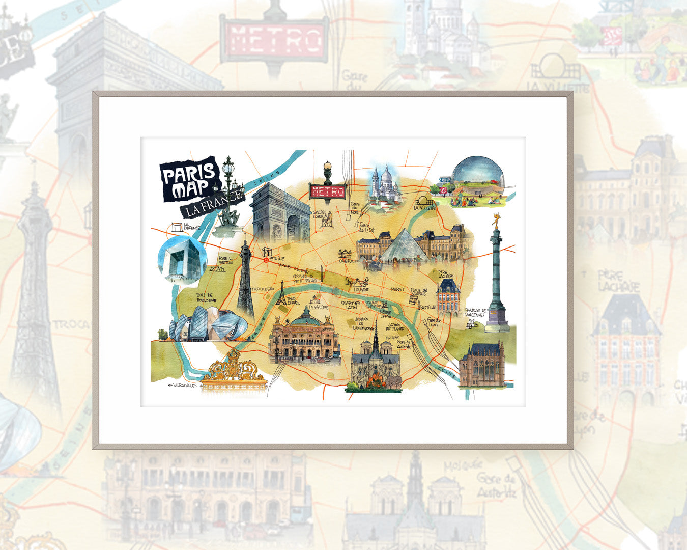 Mapa París - Acuarela